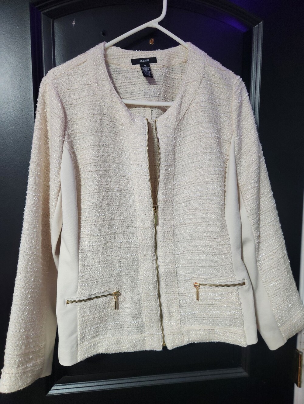 Alfani Cream Textured Zip-Front Jacket